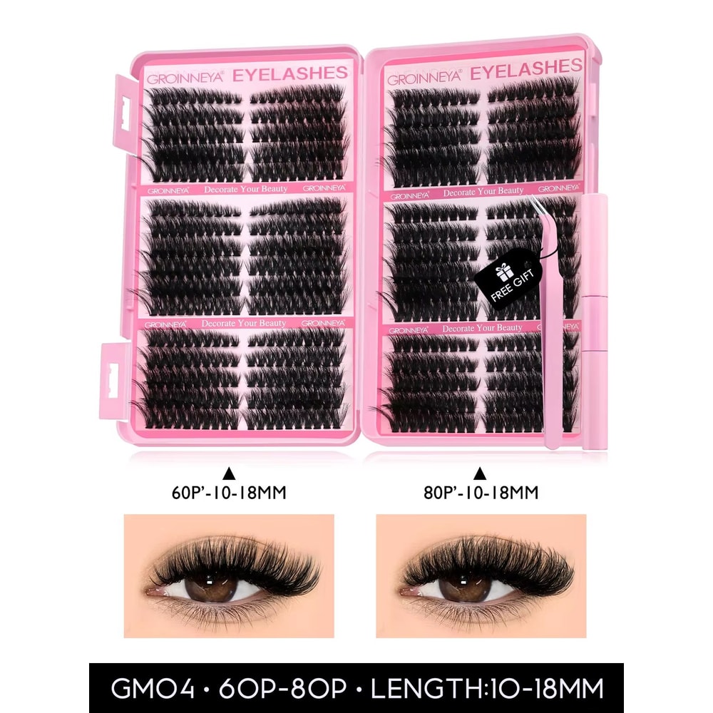 GROINNEYA DIY Eyelash Extension Kit 640Piece Lash Clusters With Bond Seal For SalonQuality Cat Ey 10