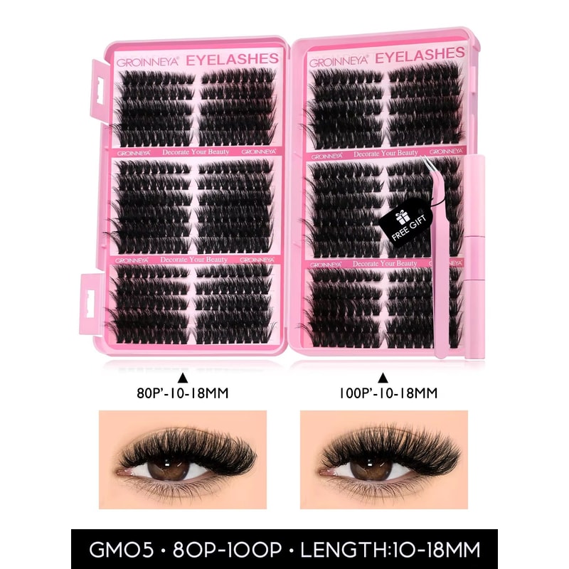 GROINNEYA DIY Eyelash Extension Kit 640Piece Lash Clusters With Bond Seal For SalonQuality Cat Ey 11