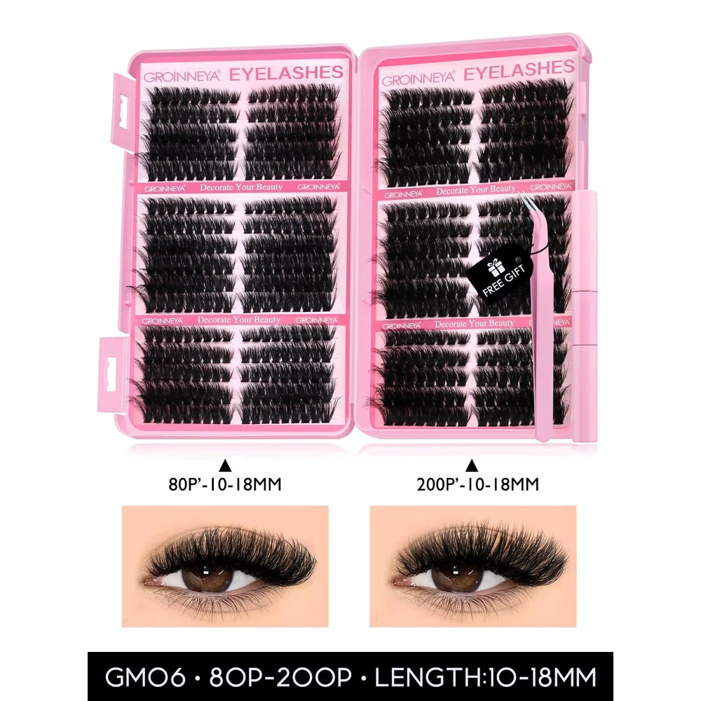 GROINNEYA DIY Eyelash Extension Kit 640Piece Lash Clusters With Bond Seal For SalonQuality Cat Ey 12