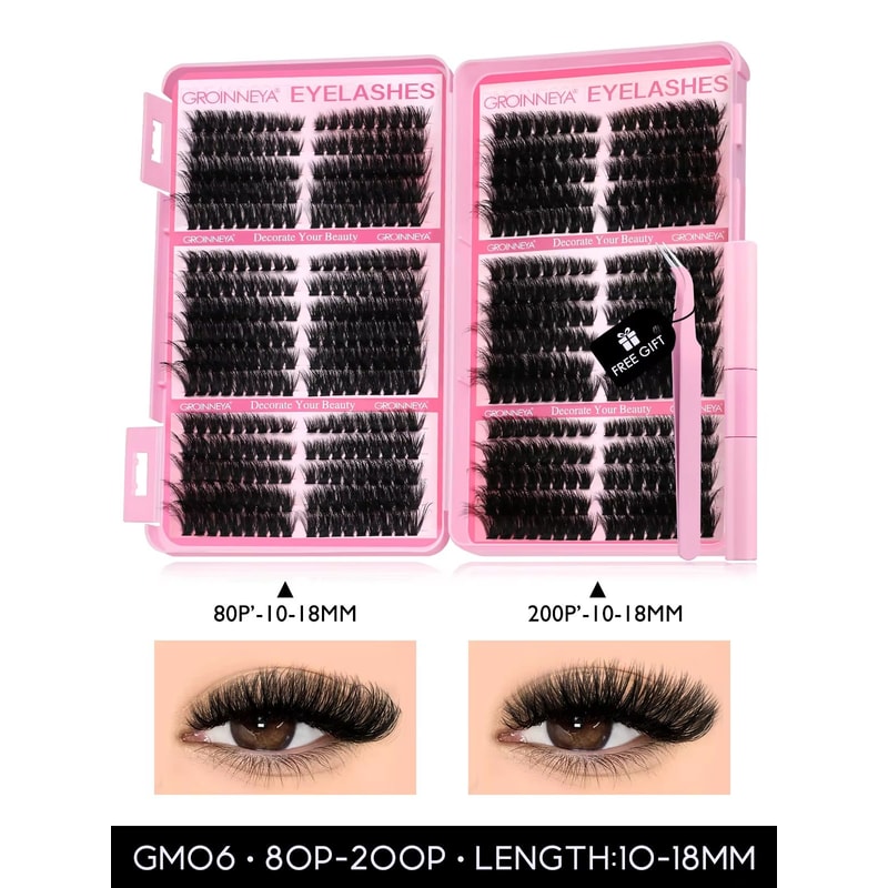 GROINNEYA DIY Eyelash Extension Kit 640Piece Lash Clusters With Bond Seal For SalonQuality Cat Ey 12