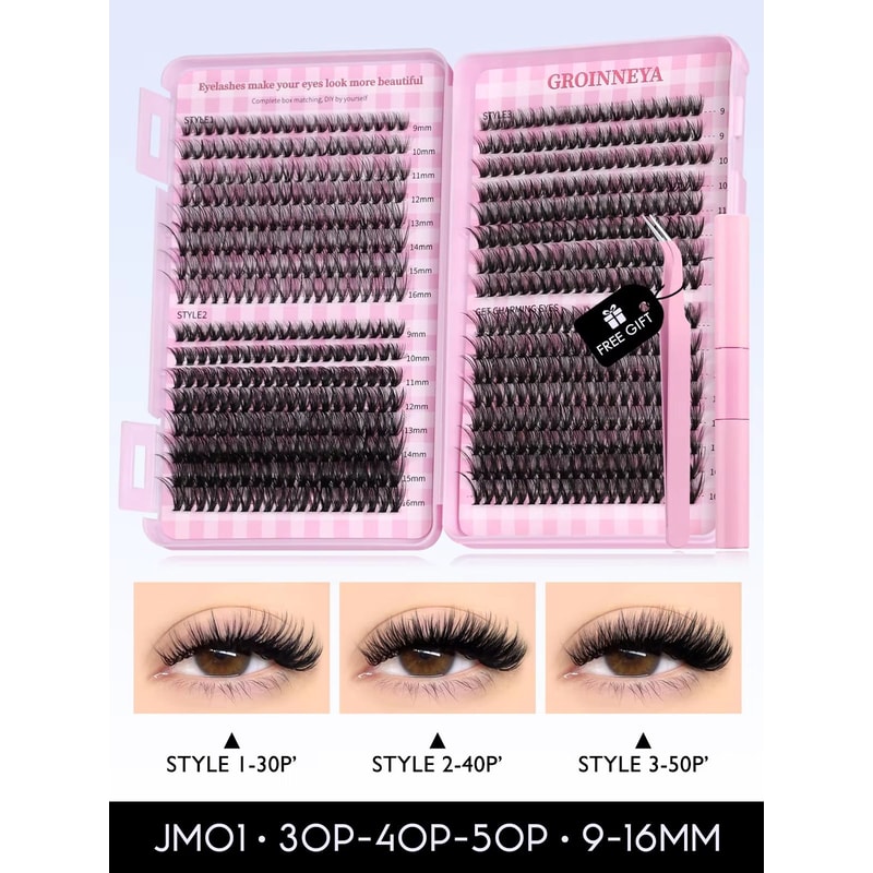 GROINNEYA DIY Eyelash Extension Kit 640Piece Lash Clusters With Bond Seal For SalonQuality Cat Ey 14