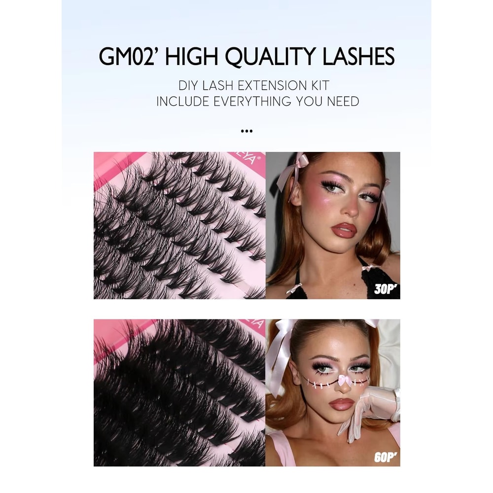 GROINNEYA DIY Eyelash Extension Kit 640Piece Lash Clusters With Bond Seal For SalonQuality Cat Ey 3