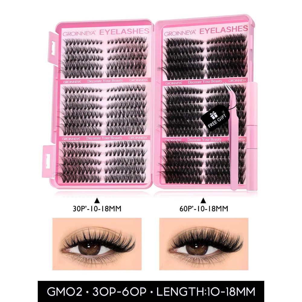 GROINNEYA DIY Eyelash Extension Kit 640Piece Lash Clusters With Bond Seal For SalonQuality Cat Ey 8