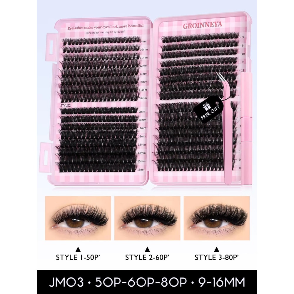 GROINNEYA DIY Eyelash Extension Kit 640Piece Lash Clusters With Bond Seal For SalonQuality Cat Ey 16
