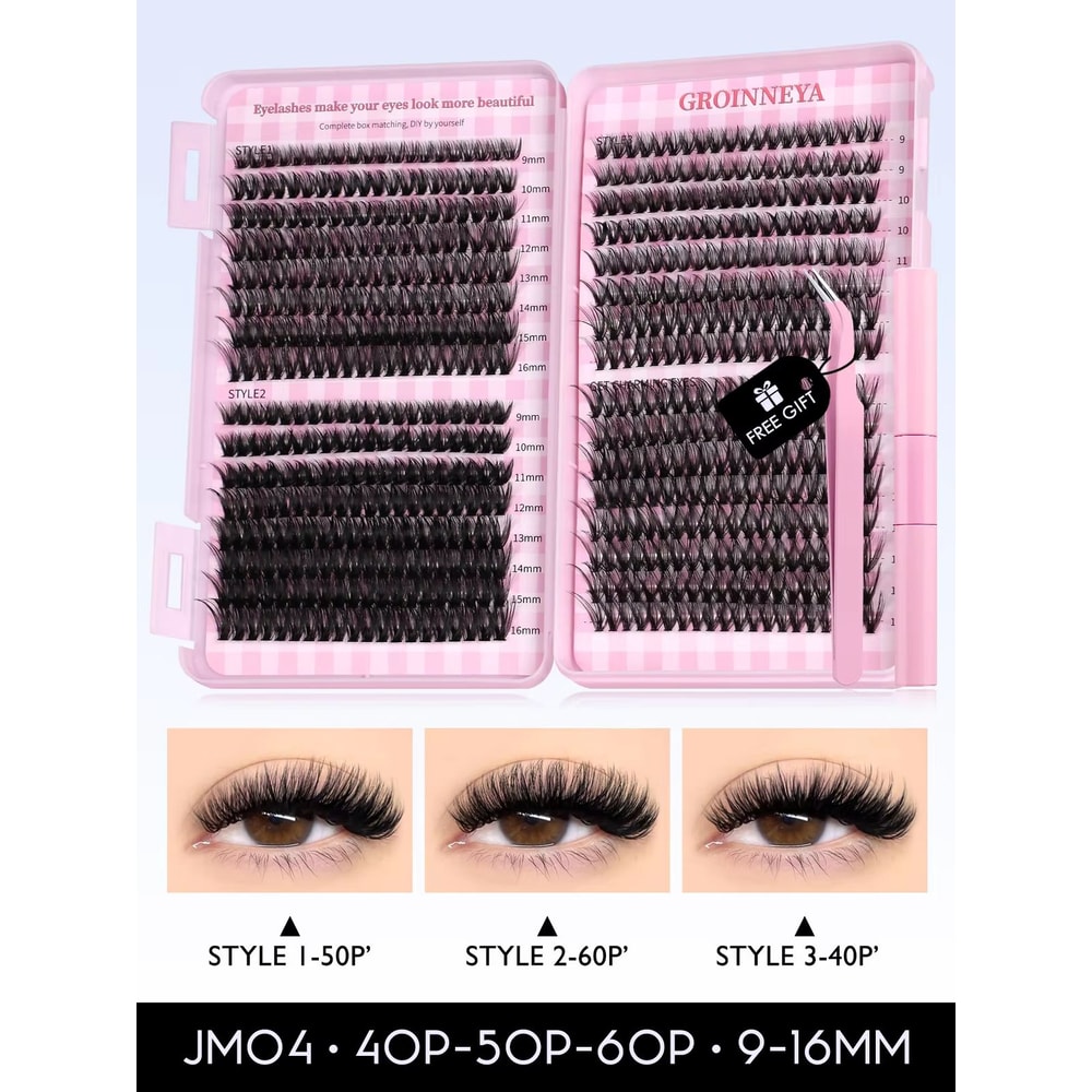 GROINNEYA DIY Eyelash Extension Kit 640Piece Lash Clusters With Bond Seal For SalonQuality Cat Ey 17