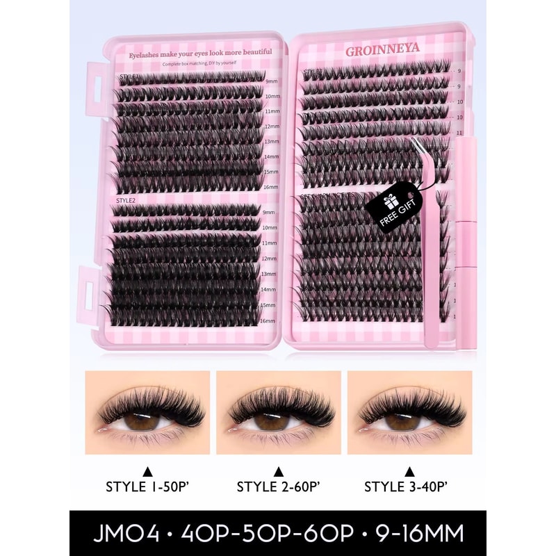 GROINNEYA DIY Eyelash Extension Kit 640Piece Lash Clusters With Bond Seal For SalonQuality Cat Ey 17