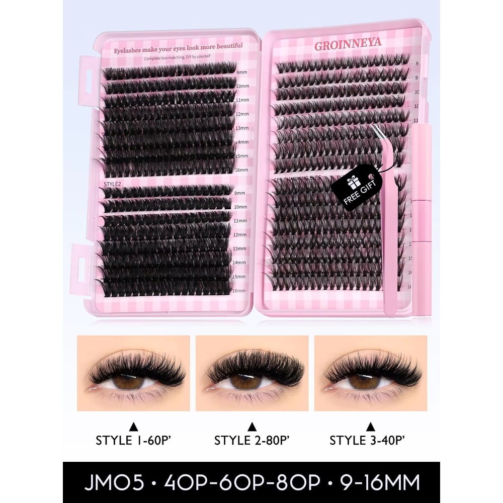GROINNEYA DIY Eyelash Extension Kit 640Piece Lash Clusters With Bond Seal For SalonQuality Cat Ey 18