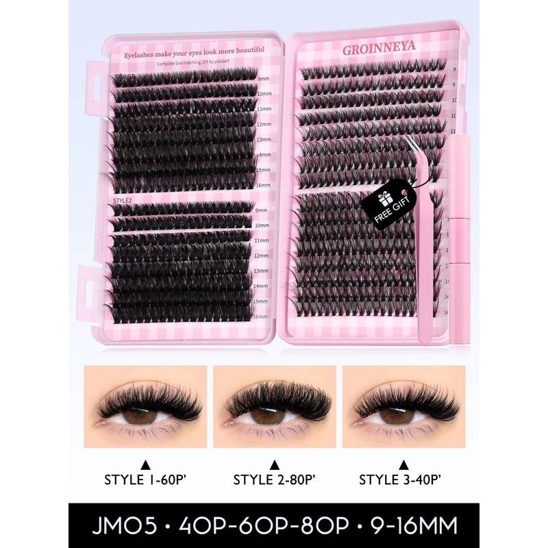 GROINNEYA DIY Eyelash Extension Kit 640Piece Lash Clusters With Bond Seal For SalonQuality Cat Ey 18