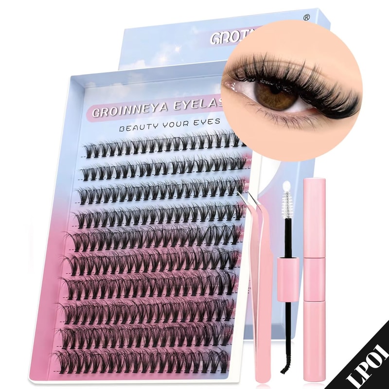 GROINNEYA DIY Eyelash Extension Kit 640Piece Lash Clusters With Bond Seal For SalonQuality Cat Ey 19