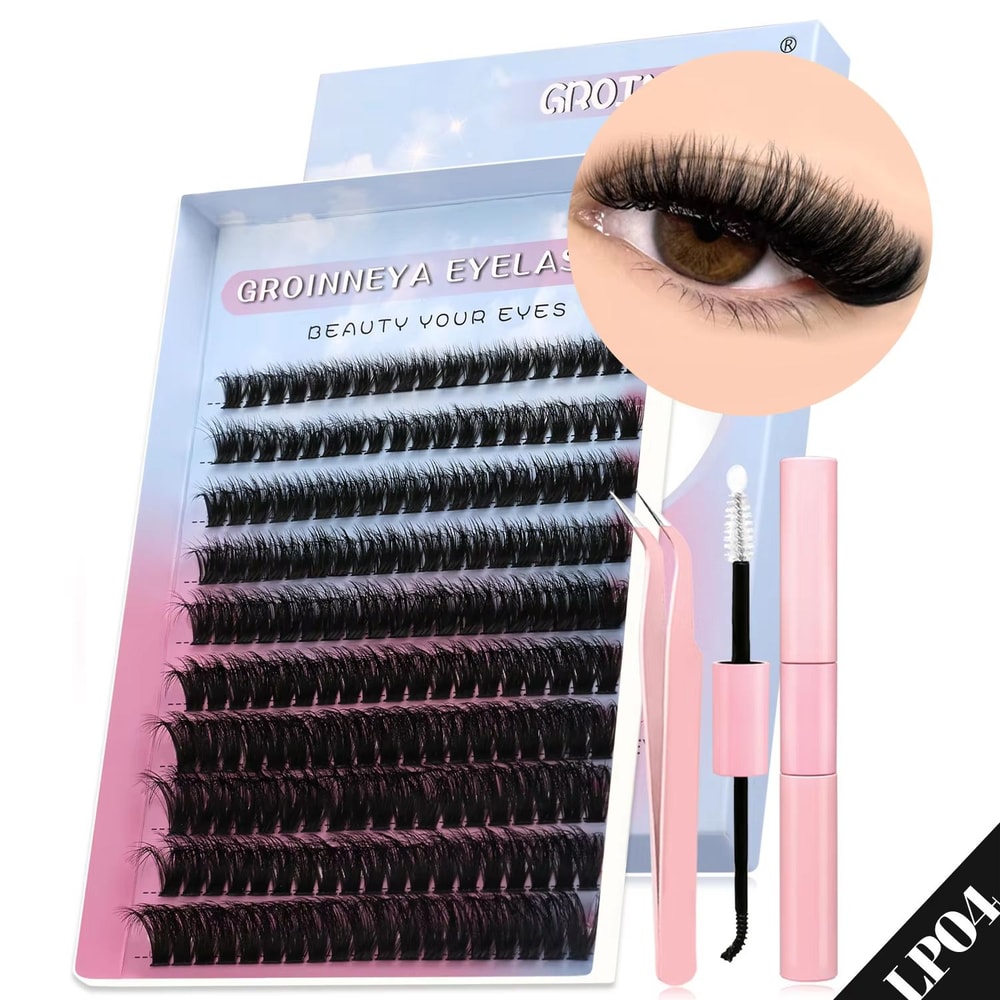 GROINNEYA DIY Eyelash Extension Kit 640Piece Lash Clusters With Bond Seal For SalonQuality Cat Ey 22