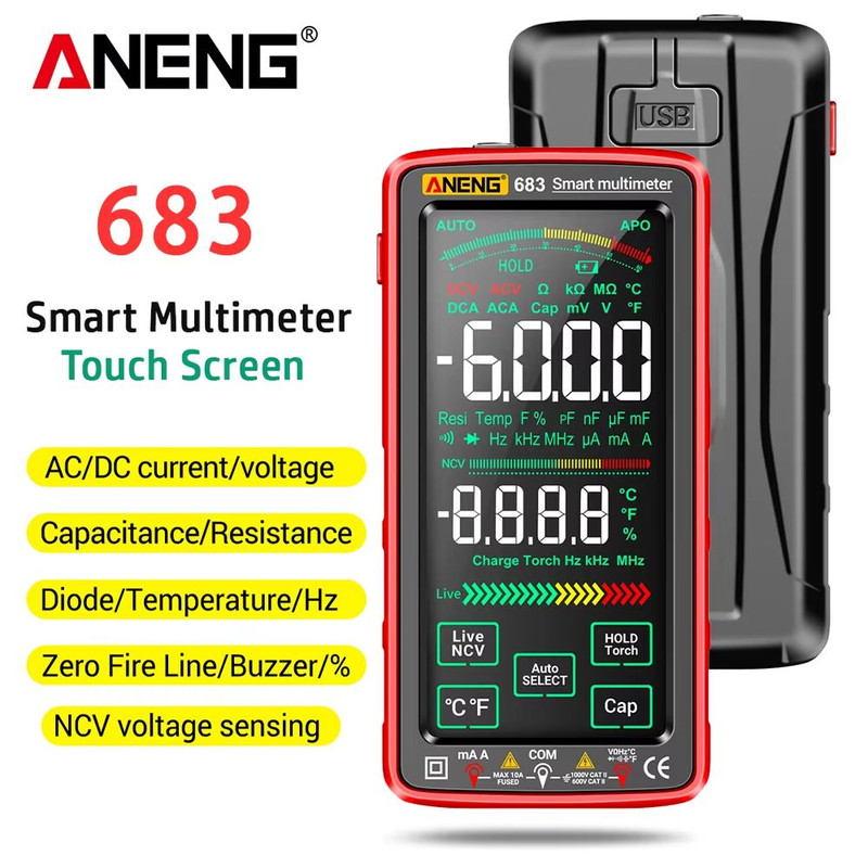 ANENG 683 Smart Multimeter HighEnd 6000 Counts Rechargeable Touchscreen ACDC Voltage Tester Multi 0
