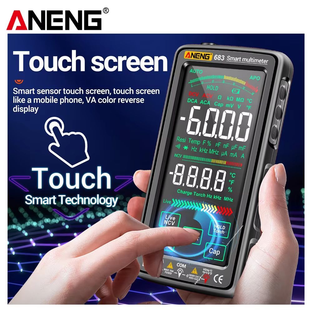 ANENG 683 Smart Multimeter HighEnd 6000 Counts Rechargeable Touchscreen ACDC Voltage Tester Multi 1
