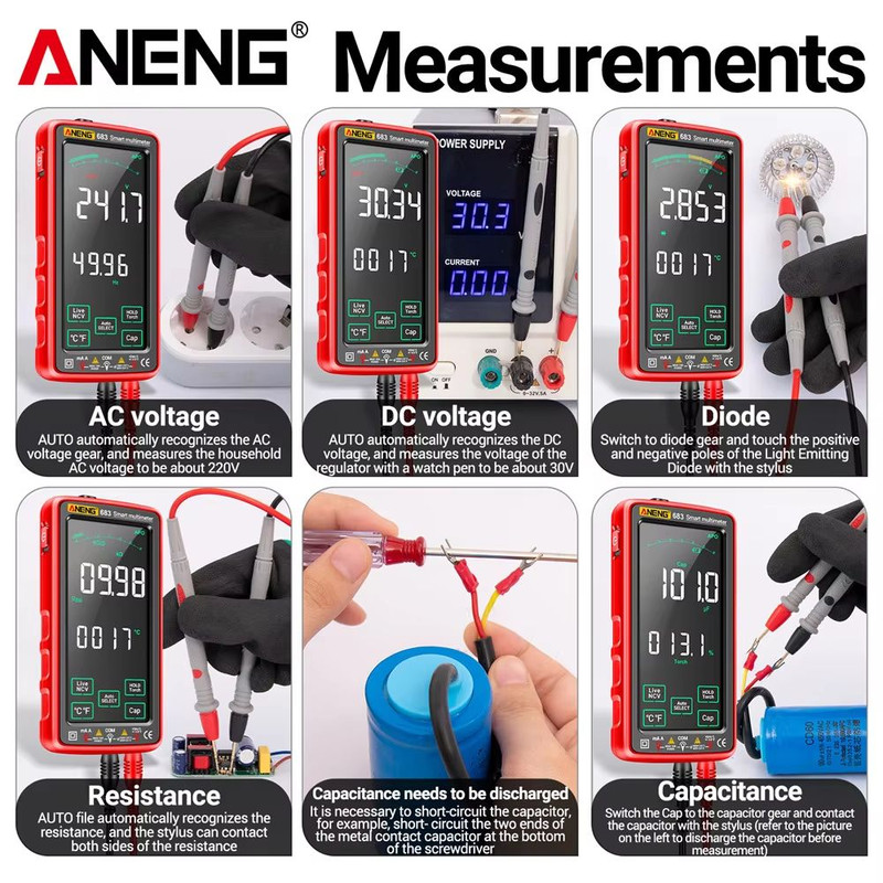 ANENG 683 Smart Multimeter HighEnd 6000 Counts Rechargeable Touchscreen ACDC Voltage Tester Multi 3