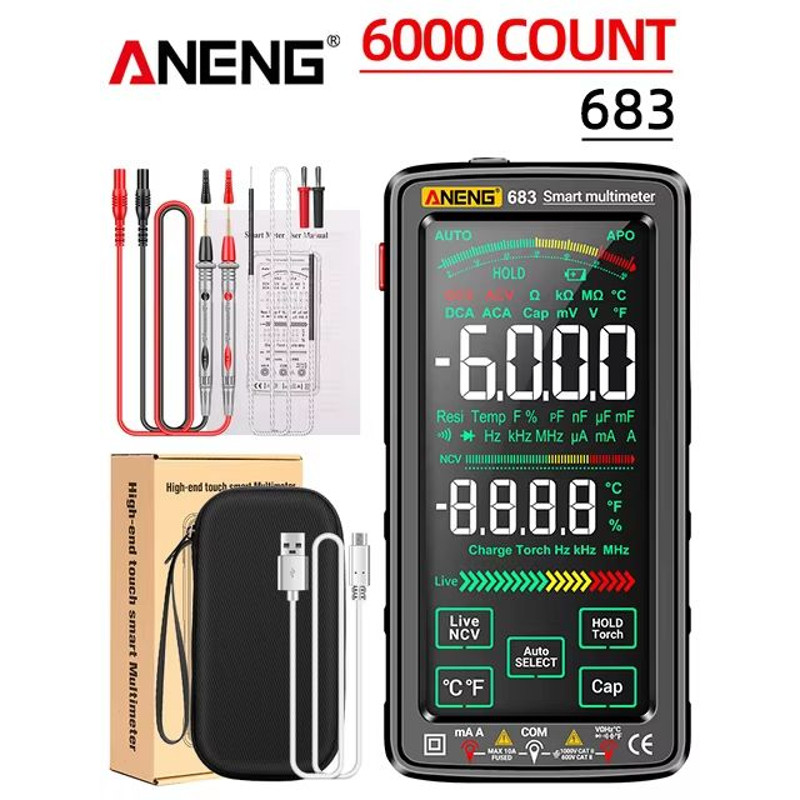 ANENG 683 Smart Multimeter HighEnd 6000 Counts Rechargeable Touchscreen ACDC Voltage Tester Multi 6