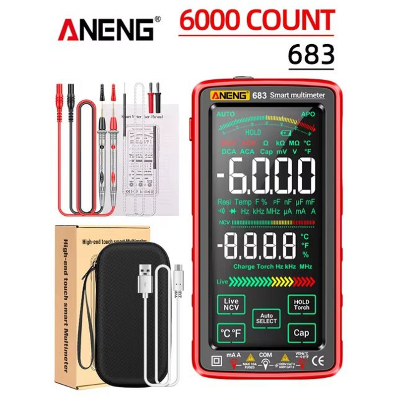 ANENG 683 Smart Multimeter HighEnd 6000 Counts Rechargeable Touchscreen ACDC Voltage Tester Multi 7