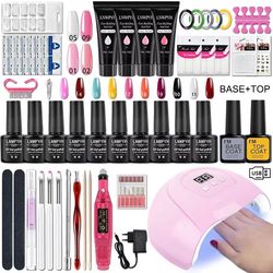 gel nail polish kit with uv nail lamp & electric drill – complete soak off gel nail kit with base & top coat