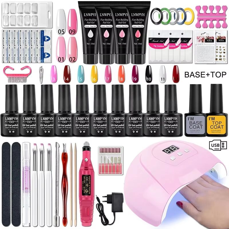 Gel Nail Polish Kit With UV Nail Lamp Electric Drill Complete Soak Off Gel Nail Kit With Base To 0