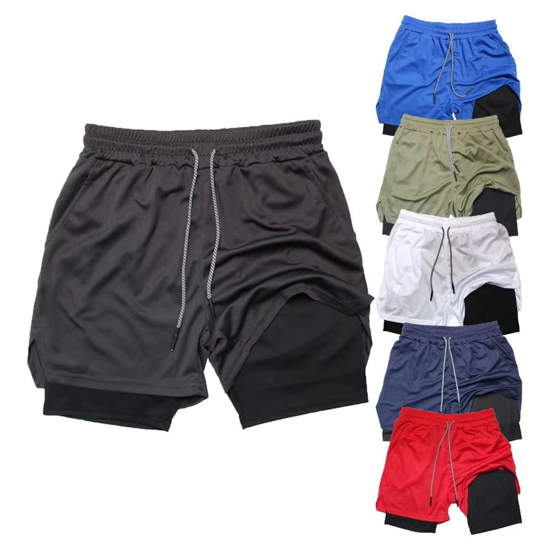 Mens Double Layer Training Shorts QuickDry 2in1 Fitness Running Shorts 0