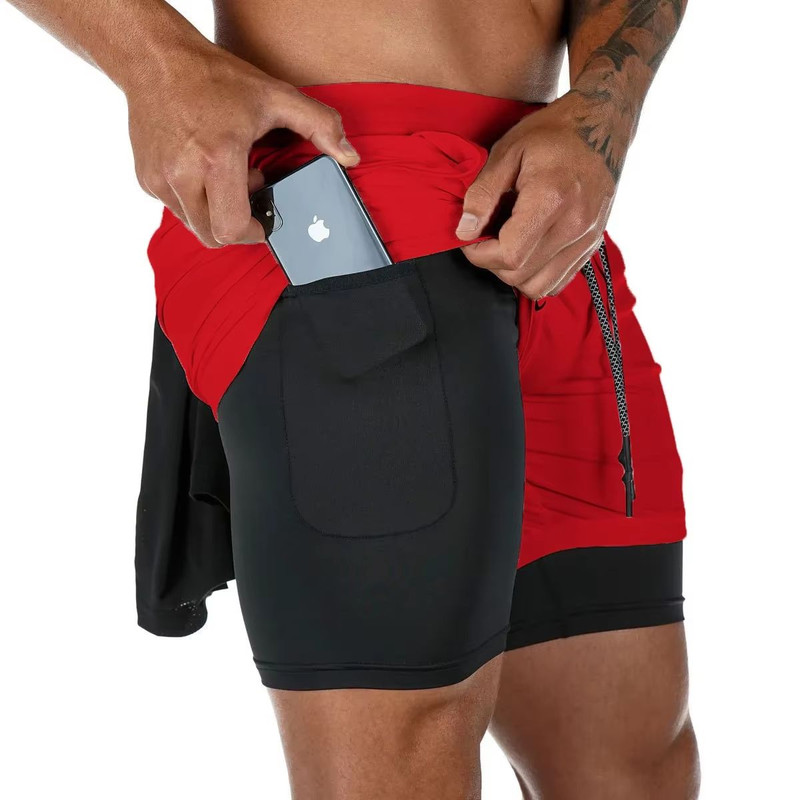 Mens Double Layer Training Shorts QuickDry 2in1 Fitness Running Shorts 1