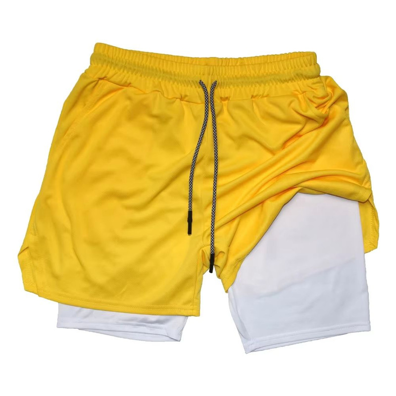 Mens Double Layer Training Shorts QuickDry 2in1 Fitness Running Shorts 18