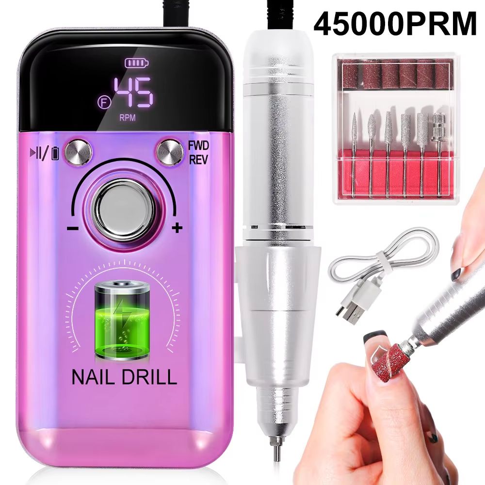 45000RPM Rechargeable Electric Nail Drill Professional Portable Manicure Gel Nail Tool 0