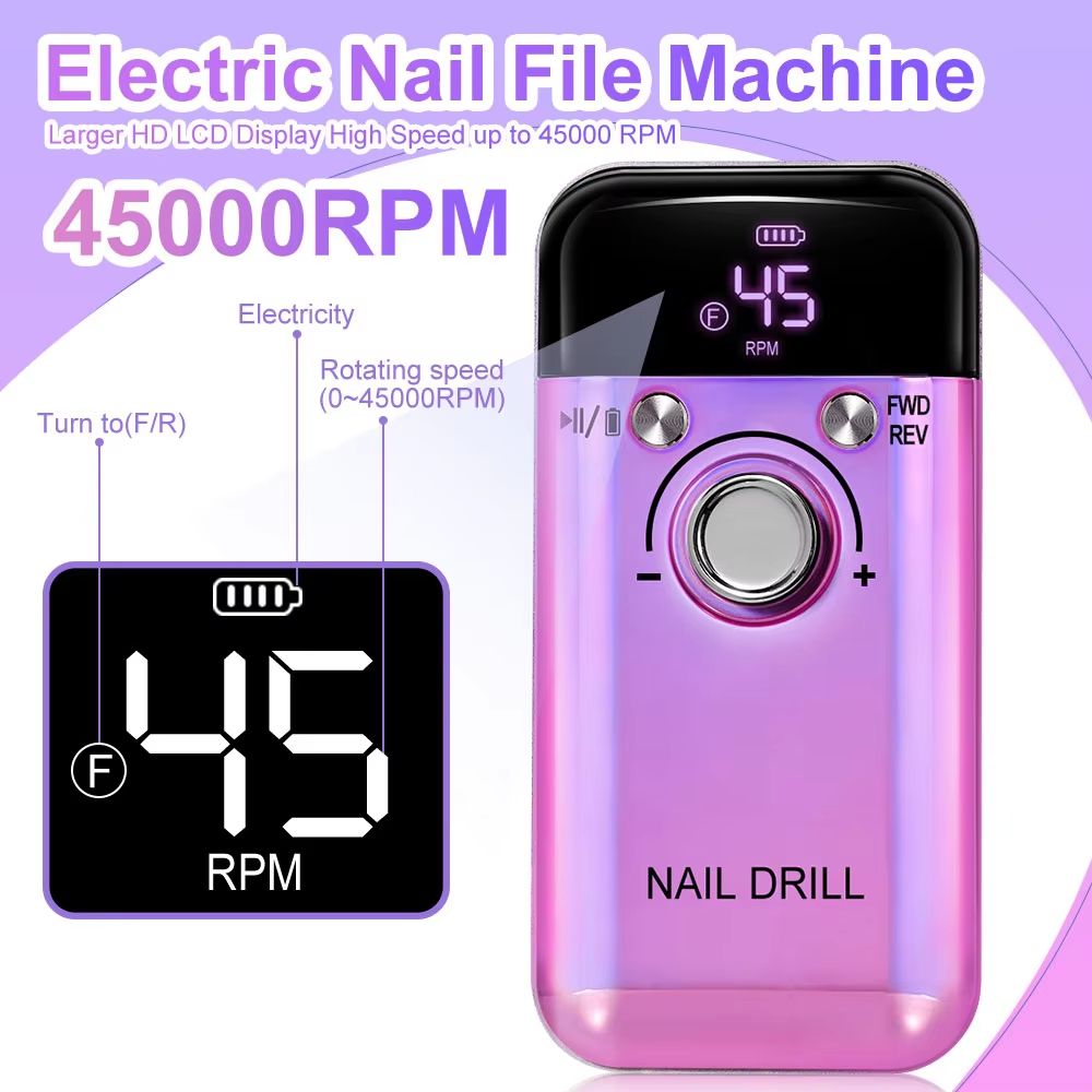 45000RPM Rechargeable Electric Nail Drill Professional Portable Manicure Gel Nail Tool 1