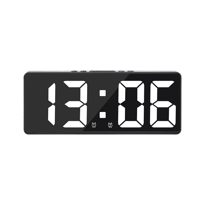 LED Digital Alarm Clock With Mirror Display Voice Control Snooze Night Mode Table Clock 11