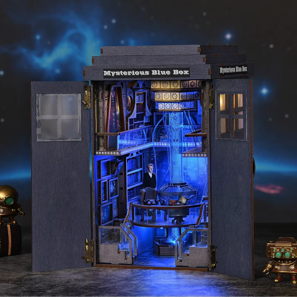 Doctor Who TARDIS Book Nook Kit 3D DIY Wooden Puzzle Bookshelf Insert Handmade Model Decoration 0