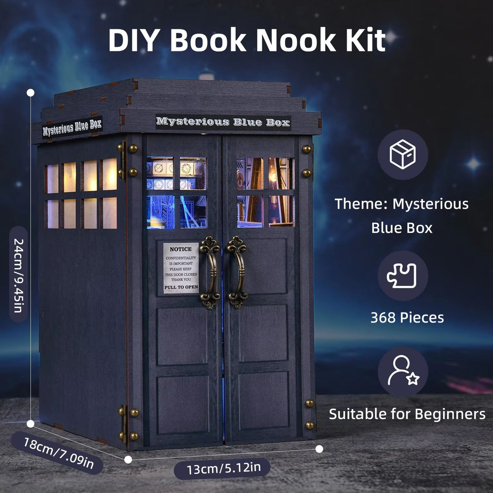 Doctor Who TARDIS Book Nook Kit 3D DIY Wooden Puzzle Bookshelf Insert Handmade Model Decoration 1
