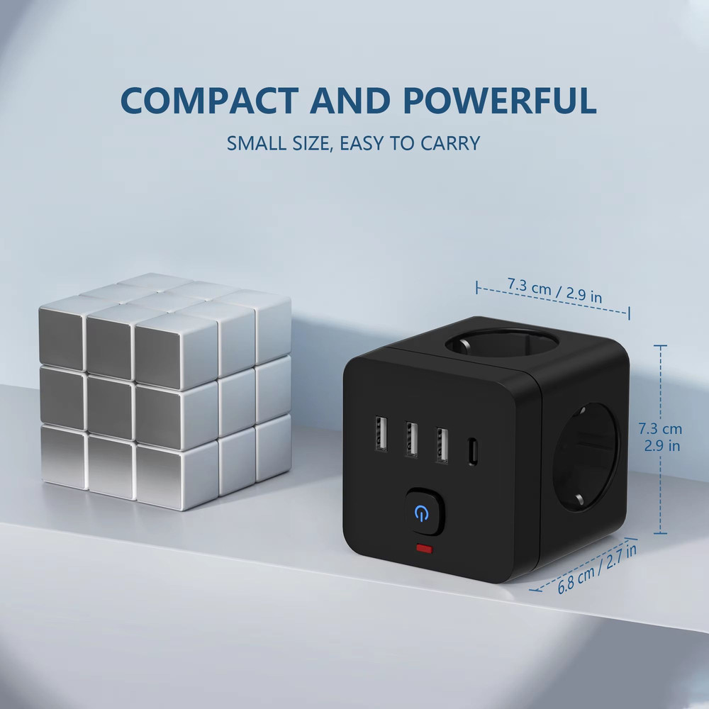 7in1 EU Power Strip Surge Protector  3 AC Outlets 3 USB Ports  1 TypeC Charging Station With Overlo 2