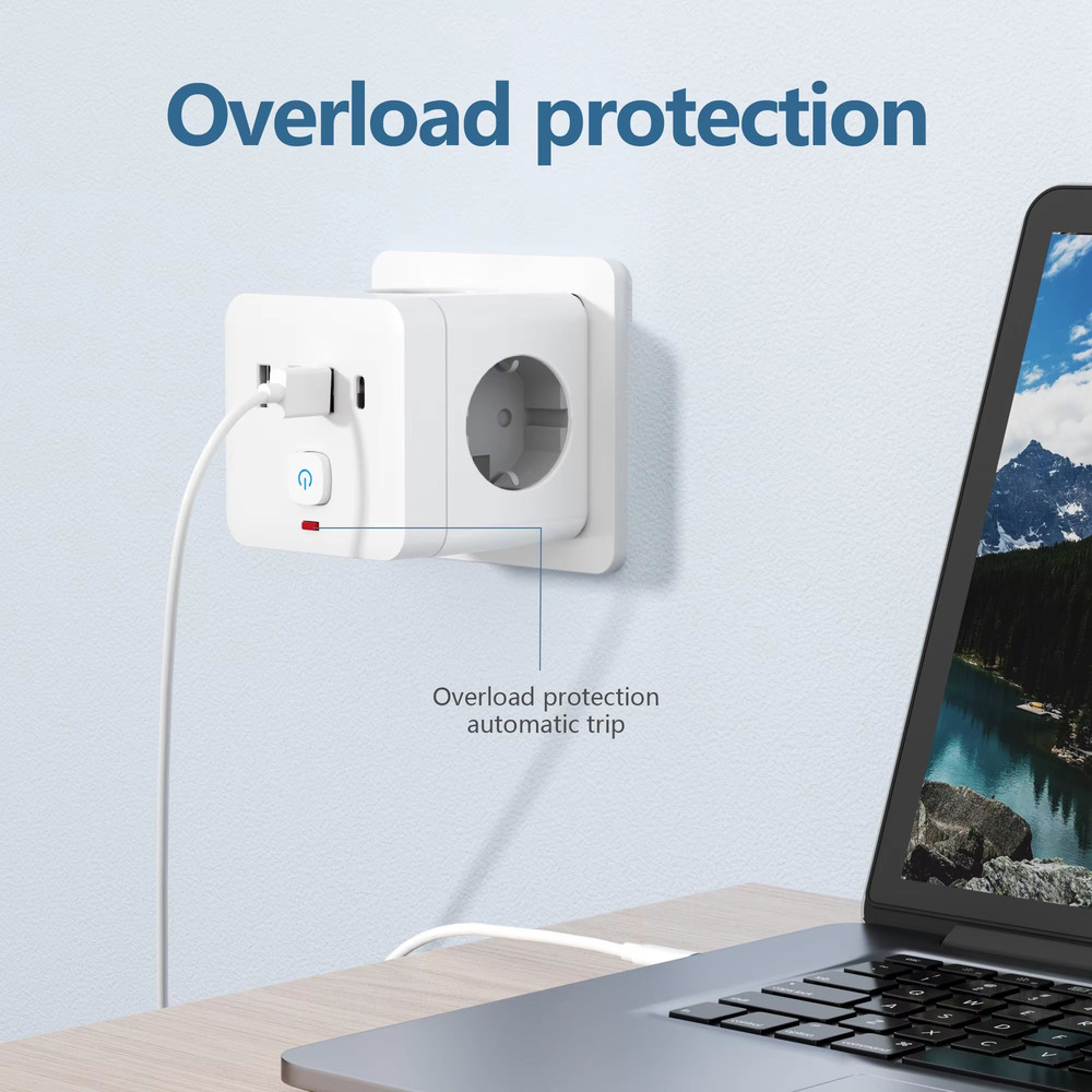 7in1 EU Power Strip Surge Protector  3 AC Outlets 3 USB Ports  1 TypeC Charging Station With Overlo 4