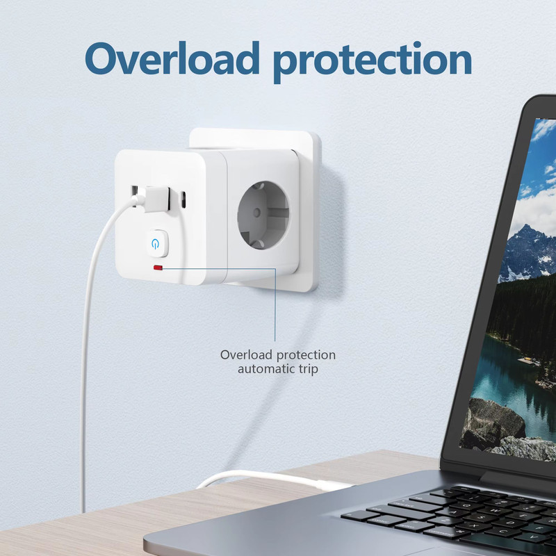 7in1 EU Power Strip Surge Protector  3 AC Outlets 3 USB Ports  1 TypeC Charging Station With Overlo 4