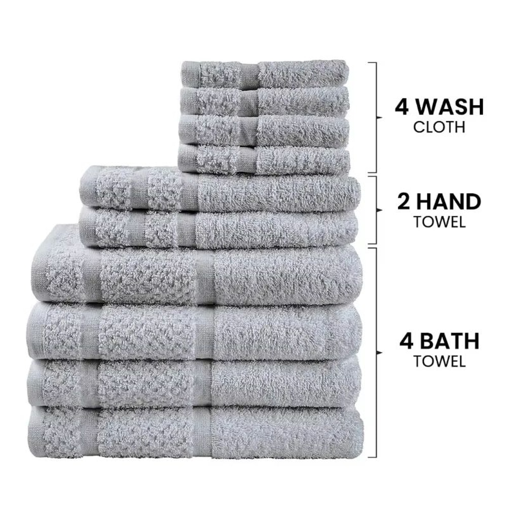 10Piece Grey Towel Set Ultra Soft Durable Absorbent Bathroom Essentials 3