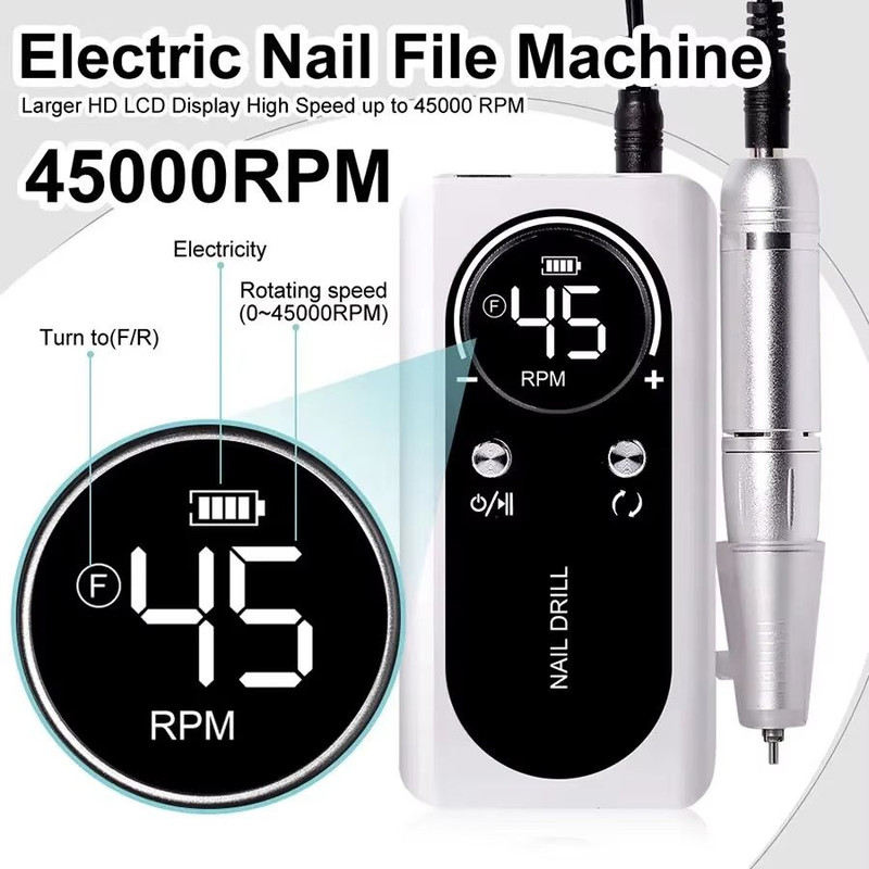 Professional 45000RPM Rechargeable Electric Nail Drill Machine Portable Low Noise Nail Sander Fil 1