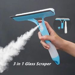 3-in-1 glass cleaning tool - household window wiper with water spray and scraper