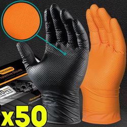 heavy duty nitrile gloves - 8 mil extra thick disposable work gloves with textured grip