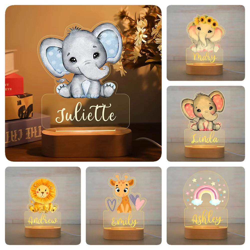 Personalized Childrens Night Light Custom Name Acrylic Animal Lamp For Baby Kids Bedroom Decorati 0