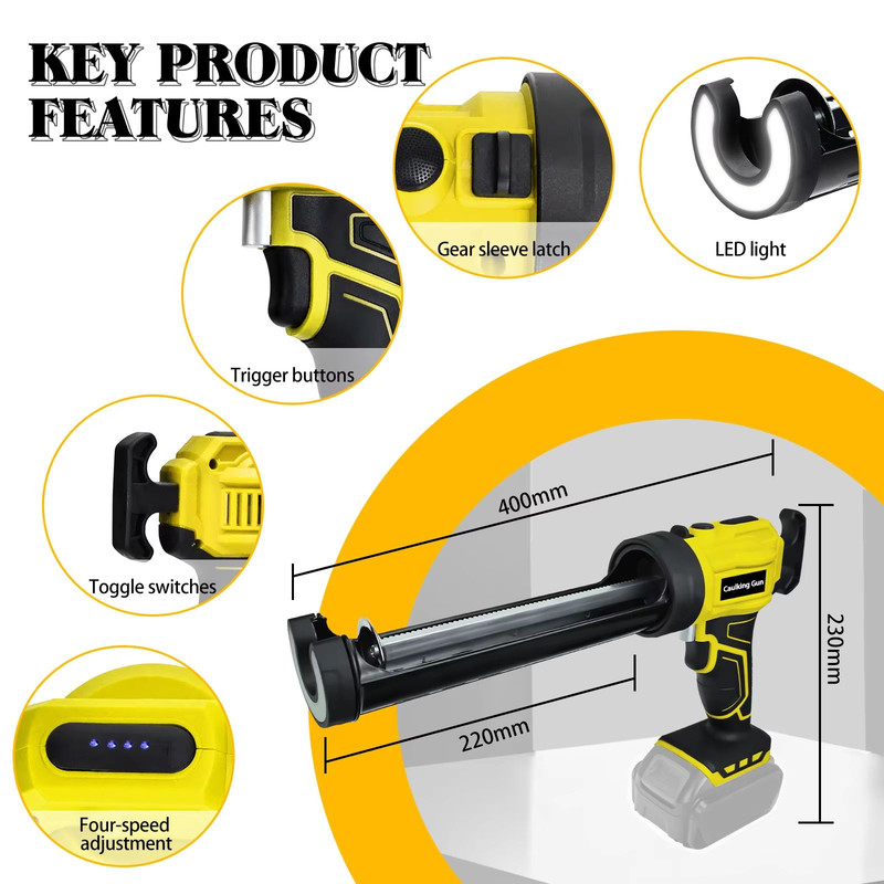 ProSeal Cordless Electric Caulking Gun  10oz300ml With 4 Speed Settings And LED Light Compatible Wi 2