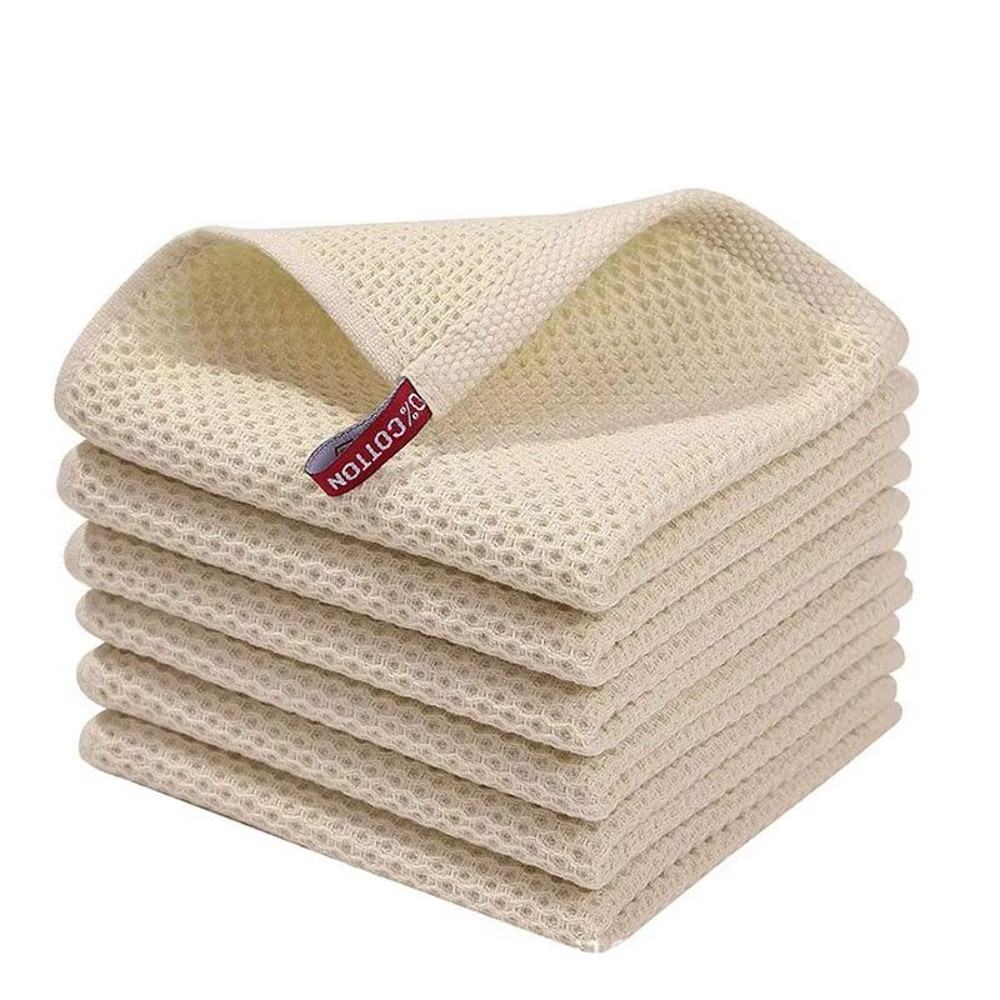 Soft Cotton Dishcloths Absorbent Honeycomb Kitchen Towels Multipurpose Wash Cloths 6