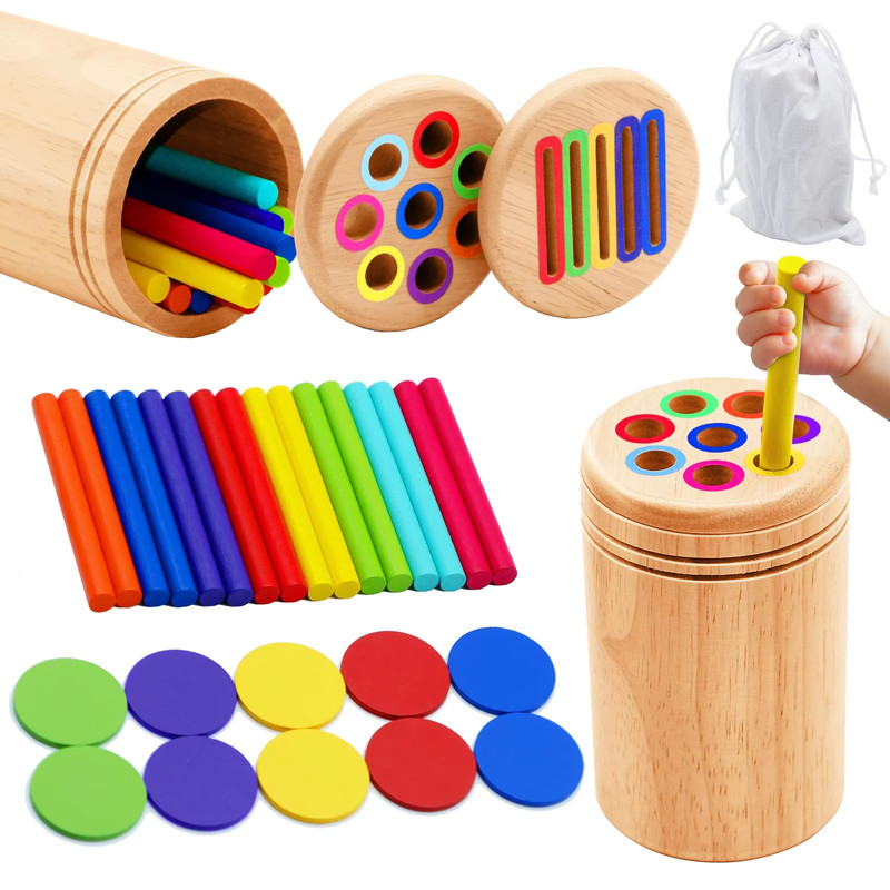 Montessori Wooden Color Sorting Shape Matching Toys Fine Motor Sensory Educational Puzzle For To 0