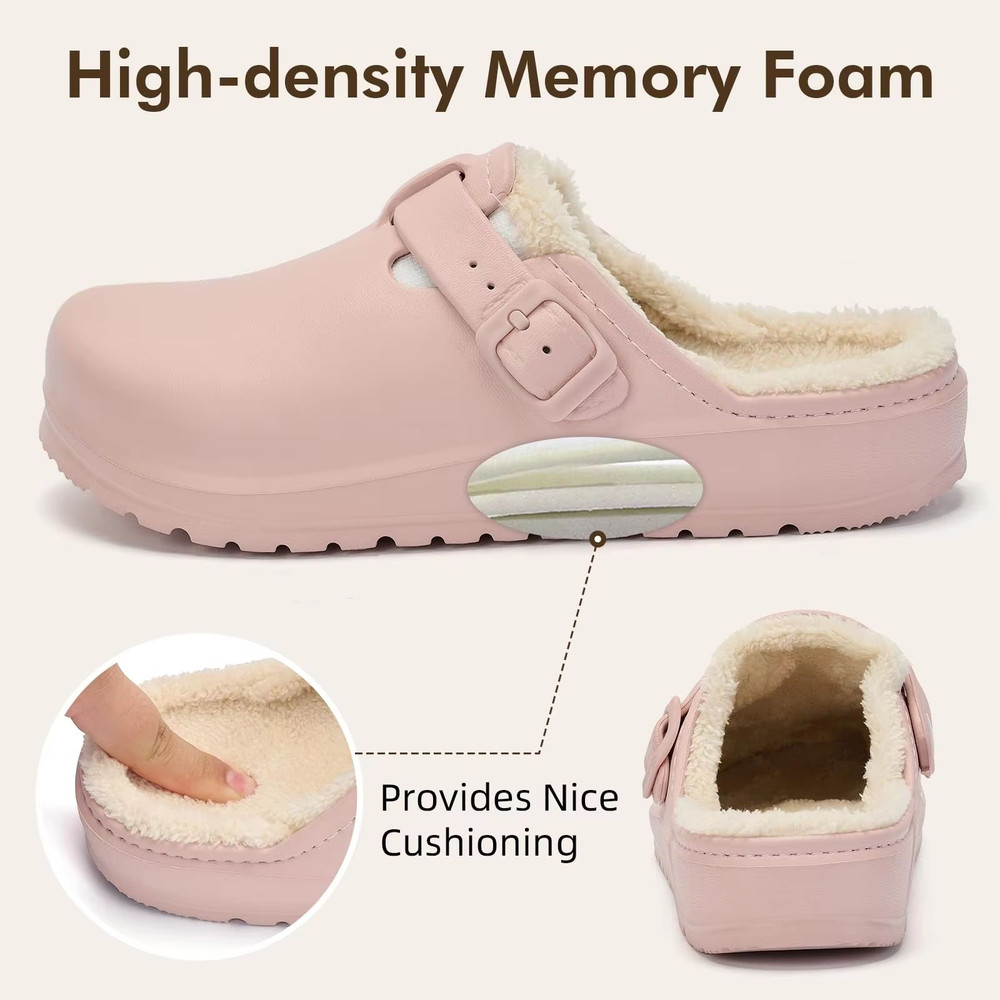 Womens Winter Fur Slippers Waterproof AntiSlip Plush Lined House Garden Shoes 4