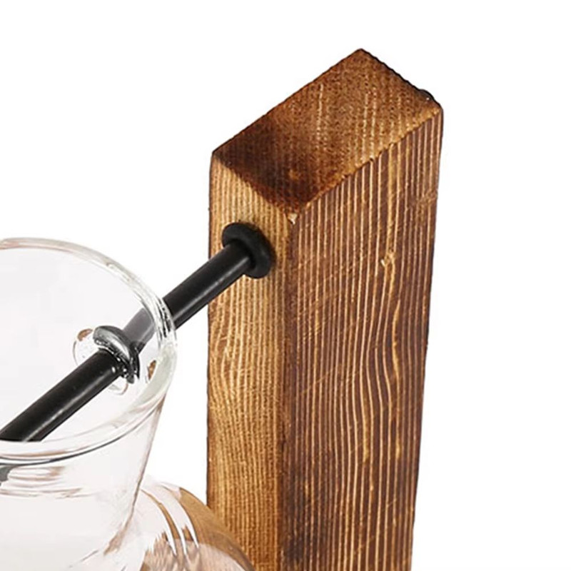 Creative Glass Bulb Vase With Wooden Stand Hydroponic Plant Container For Home Tabletop Decor 4