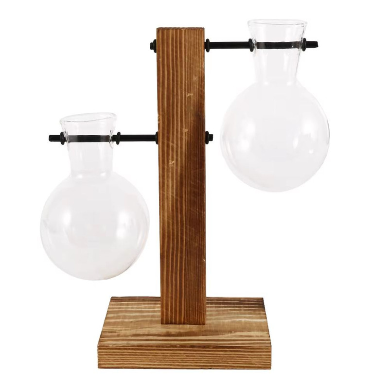 Creative Glass Bulb Vase With Wooden Stand Hydroponic Plant Container For Home Tabletop Decor 7