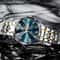 Mens Luxury Stainless Steel Watch Blue Gold Quartz With Night Glow Double Calendar 1