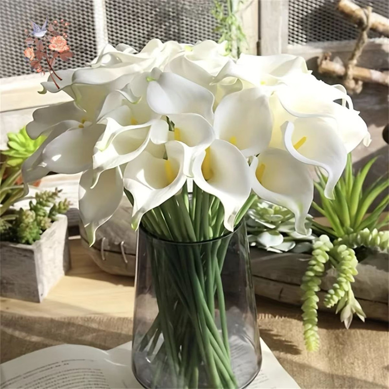 10Pcs White Calla Lily Artificial Flowers Real Touch PU Wedding Bouquet Home Decor 1