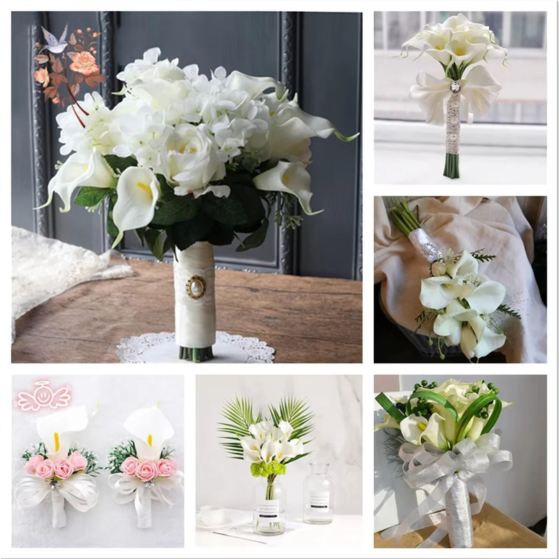 10Pcs White Calla Lily Artificial Flowers Real Touch PU Wedding Bouquet Home Decor 5