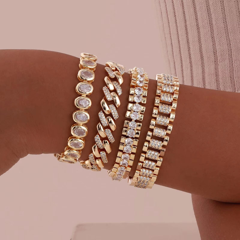 14K Gold Plated Paperclip Chain Bracelet Adjustable Cubic Zirconia Link Jewelry For Women 0