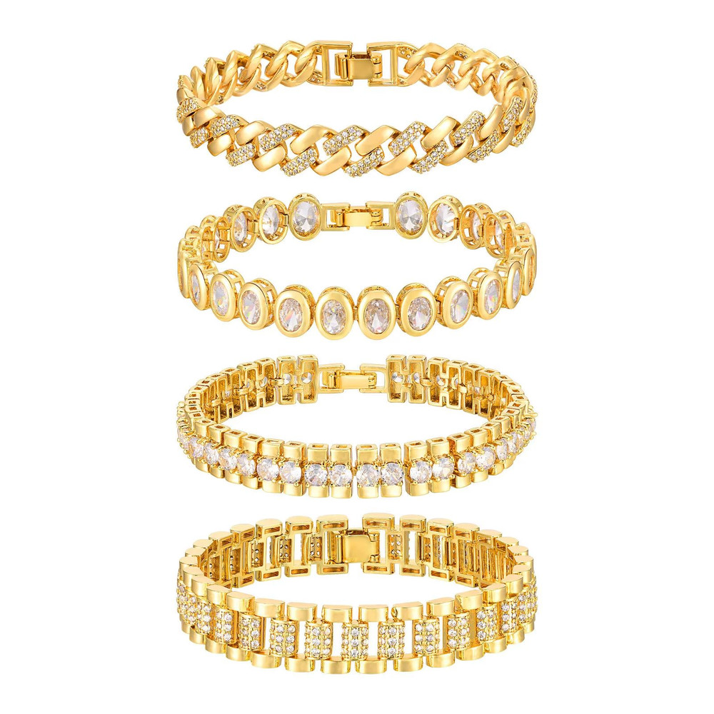 14K Gold Plated Paperclip Chain Bracelet Adjustable Cubic Zirconia Link Jewelry For Women 1