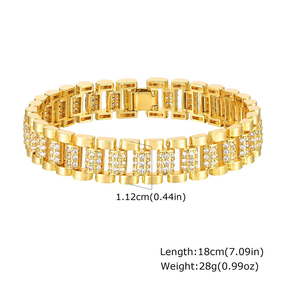 14K Gold Plated Paperclip Chain Bracelet Adjustable Cubic Zirconia Link Jewelry For Women 8