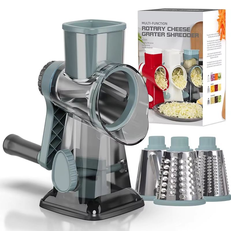 LMETJMA 3in1 Rotary Cheese Grater Manual Vegetable Slicer Nut Grinder 6